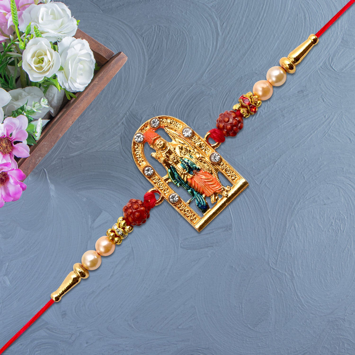 Ram Darbar Rakhi With Rudraksha  Decorative Frame Ram Darbar Rakhi With Rudraksha  Decorative Frame